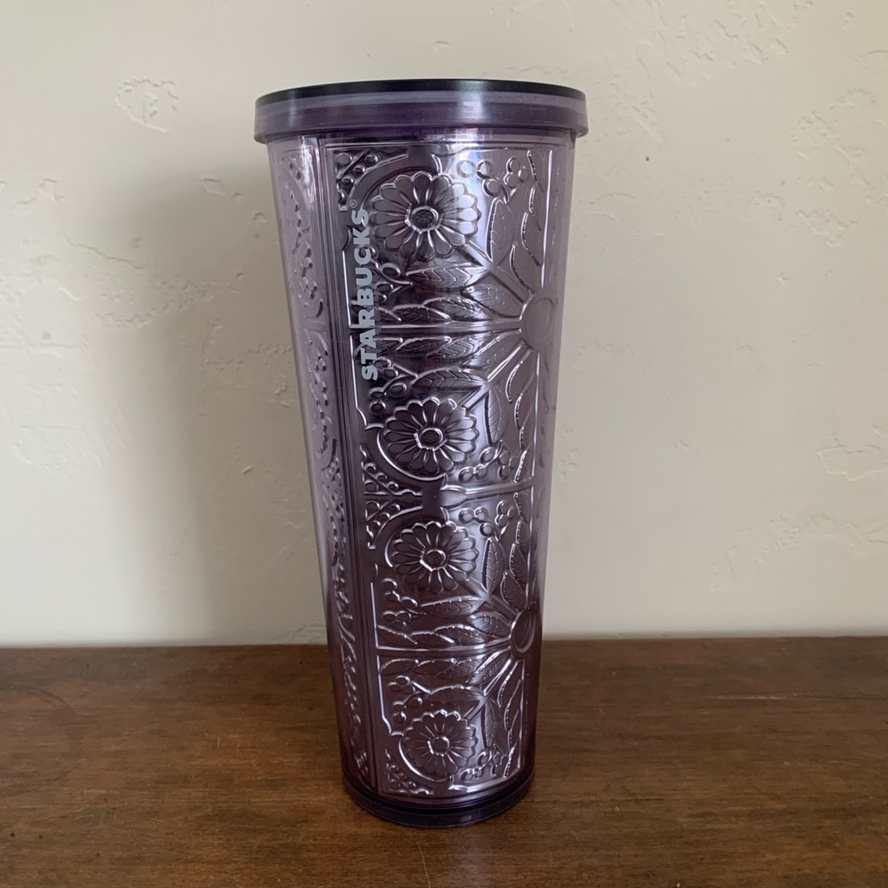 Rare Starbucks 2017 Embossed Floral Metallic Foil 24 oz Tumbler- NO STRAW